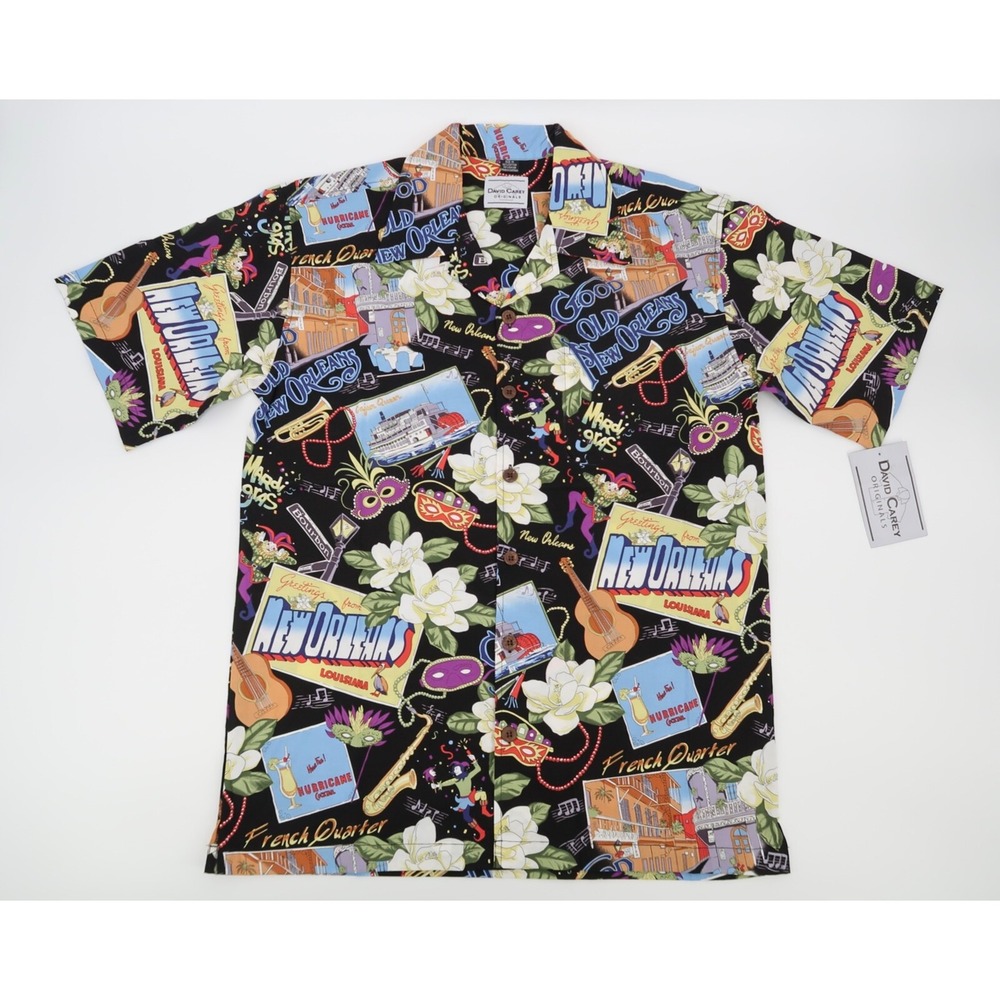 David Carey Originals Mens Medium‎ New Orleans Mardi Gras Button Up Shirt New